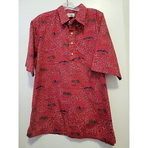 Reyn Spooner Short Sleeve Shirt Camping Fishing Print Red XL